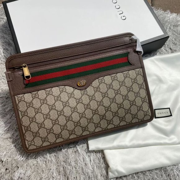 Gucci Ophidia Red Zip Large Clutch Handbag Italy Leather Men Pouch Bag New - Picture 2 of 7